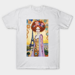 Gustav Klimt's Parisian Symphony: Inspired Eiffel Tower T-Shirt